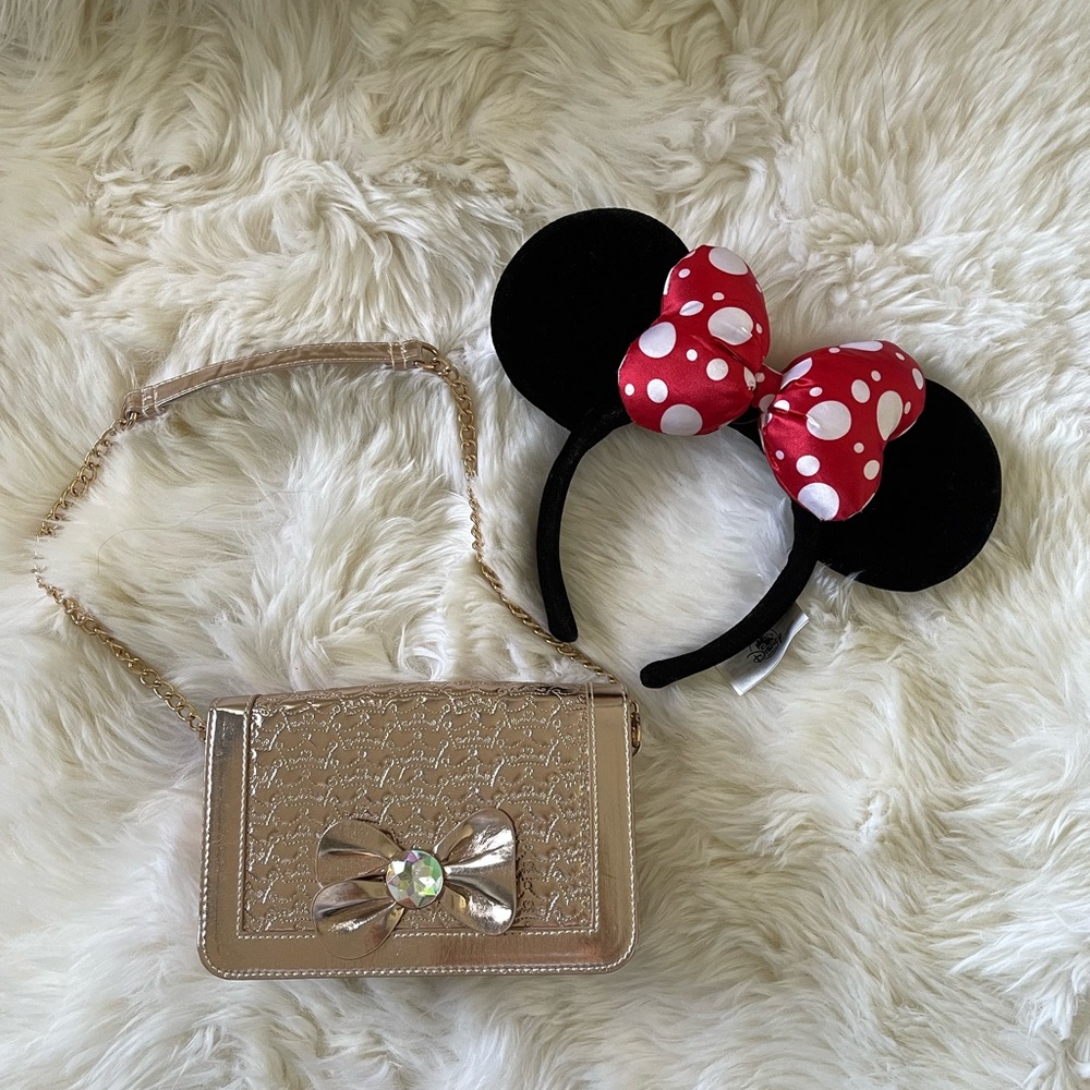 💓HOST PICK!💓DISNEY Girls Rose Gold Pillbox Style Purse + DISNEY  Ears headband